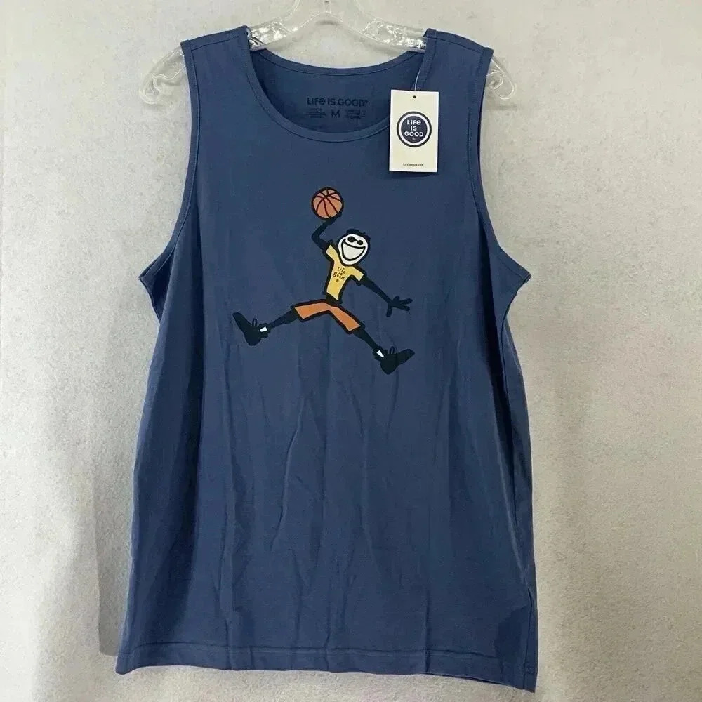 Life Is Good‎ Tank Top Mens Medium Blue Sleeveless Air Jake Basketball Shirt NWT